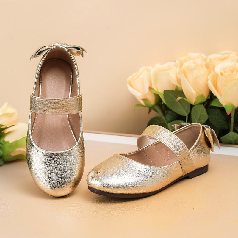Girls' Princess Shoes, New Stylish Gold-Tone Chanel-Style Leather Shoes To Match Dresses, Mary Jane Soft-Soled Single Shoes - Image 2