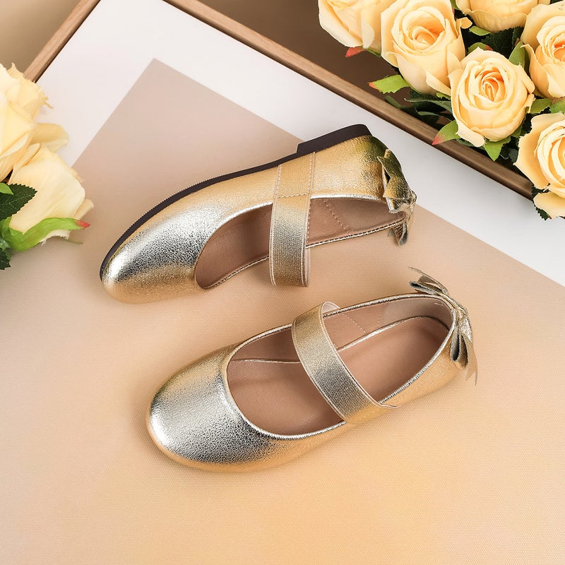 Girls' Princess Shoes, New Stylish Gold-Tone Chanel-Style Leather Shoes To Match Dresses, Mary Jane Soft-Soled Single Shoes - Image 4