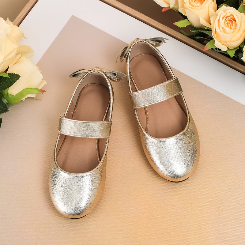 Girls' Princess Shoes, New Stylish Gold-Tone Chanel-Style Leather Shoes To Match Dresses, Mary Jane Soft-Soled Single Shoes - Image 1