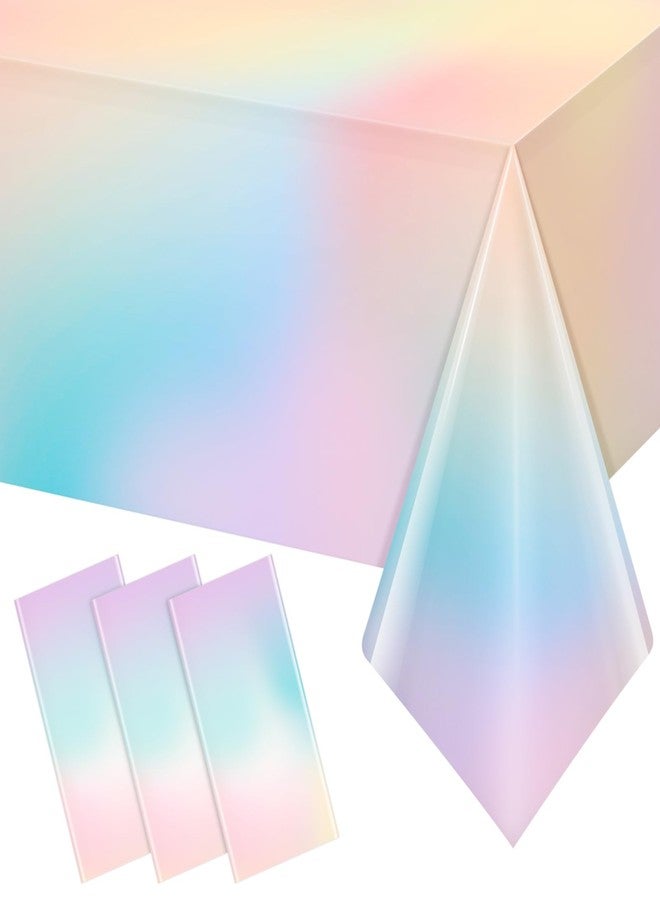 Hallswl 3Pcs Pastel Tablecloths,Plastic Rainbow Tablecloth Disposable Rectangle Unicorn Table Covers for Baby Shower, Wedding, Birthday Party, Unicorn and Princess Party Decorations, 54 x 108 Inch - Image 1