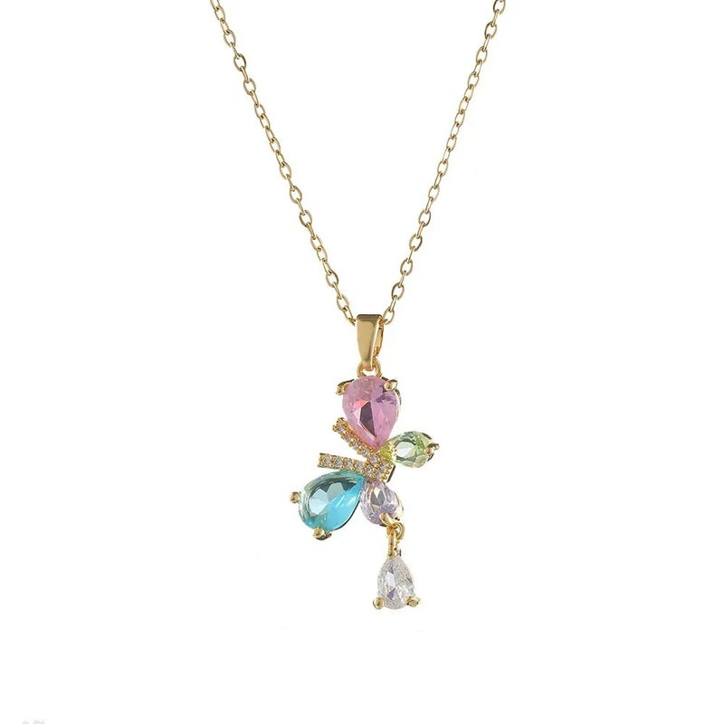 Colorful Zirconic Golden Stainless Steel Pendant Necklace - Image 1