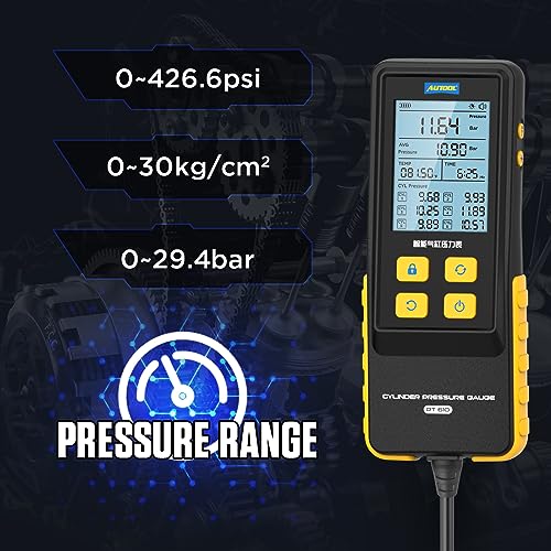 AUTOOL Digital Compression Tester Automotive Compression Gauge 0-426PSI 0~29bar for Petrol Engine Cylinder Compression Test Tool Kit with Adapters & Hoses, 6 Data Saving, Backlit Screen - Image 2