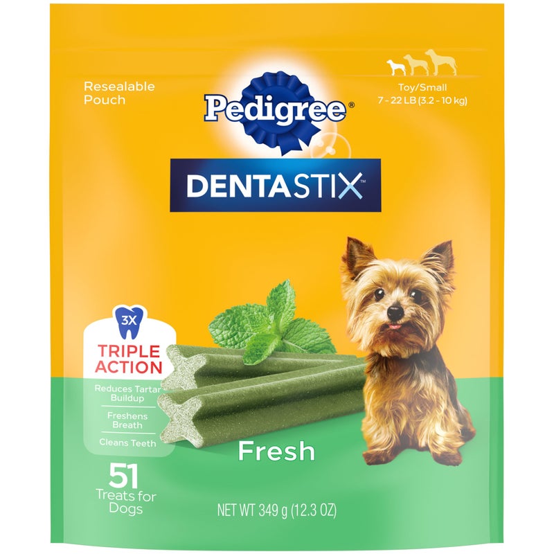 Pedigree Dentastix Small and Toy Breed Dog Treats, Fresh Flavor, 12.31 oz. Bag (51 Treats) - Image 1