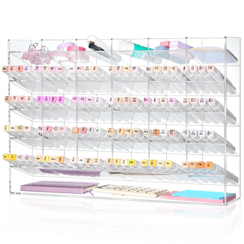 MotiMind Acrylic Pen Organizer Storage for 350 Markers Vertical Marker Organizer Acrylic Pen Display Holder for Office Desk Desktop Stationery Pencil Storage, Clear, 18 x 4 x 12.4 Inch - Image 1
