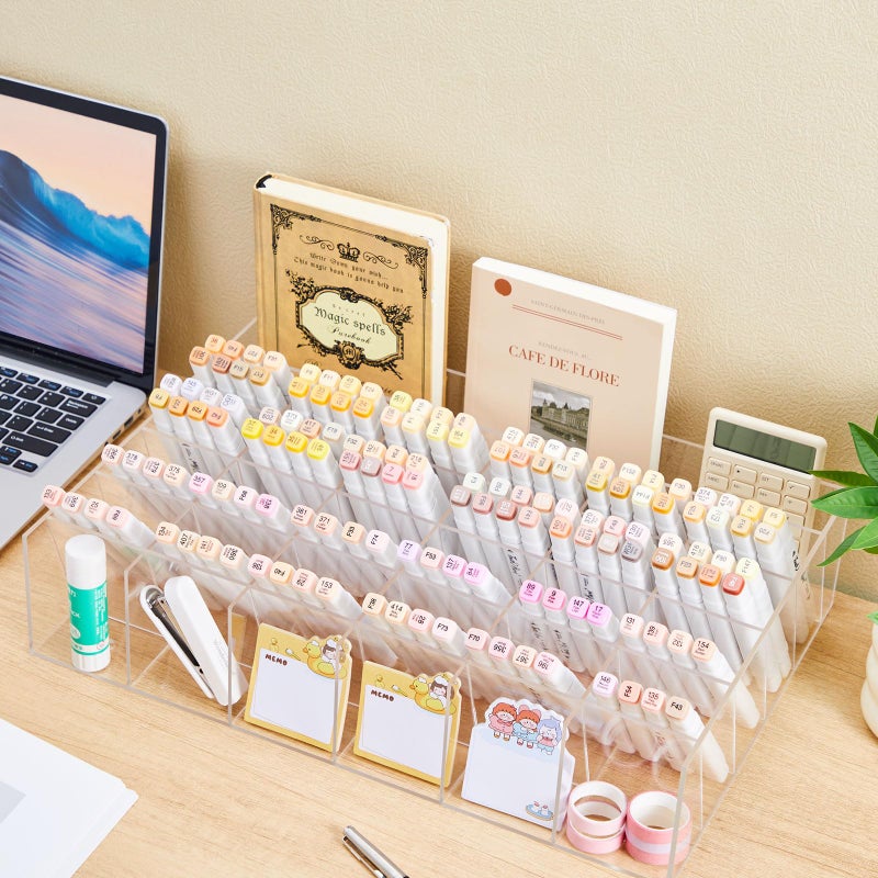 MotiMind Acrylic Pen Organizer Storage for 350 Markers Vertical Marker Organizer Acrylic Pen Display Holder for Office Desk Desktop Stationery Pencil Storage, Clear, 18 x 4 x 12.4 Inch - Image 5