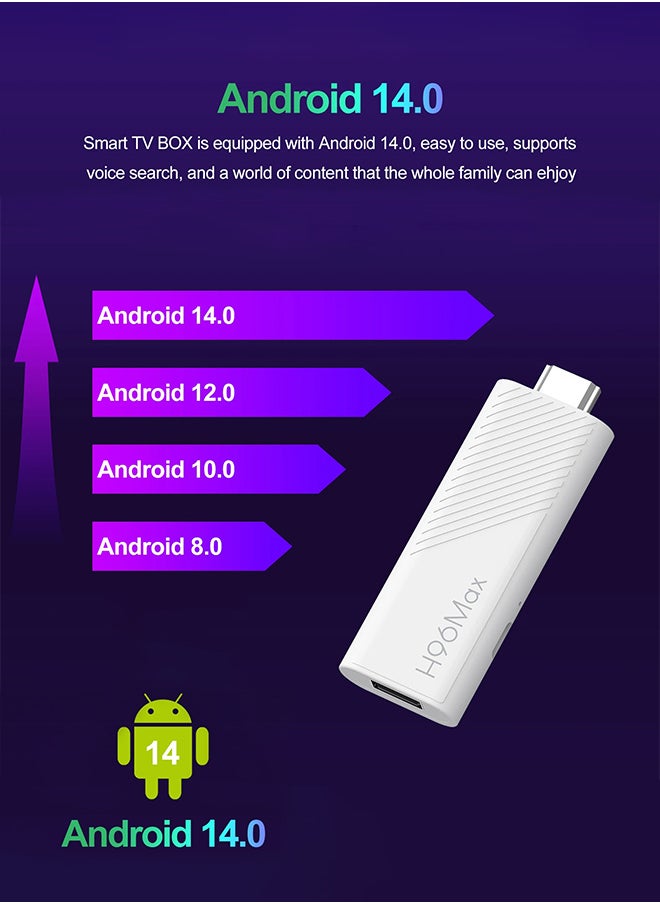 Mini TV Stick Android14 Quad Core Wifi6 BT5.0 4K@60fps ATV Launcher Google Voice Assistant Media Player AI TV Stick,Set Top TV Box(2GB + 16GB)