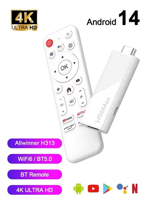Mini TV Stick Android14 Quad Core Wifi6 BT5.0 4K@60fps ATV Launcher Google Voice Assistant Media Player AI TV Stick,Set Top TV Box(2GB + 16GB)