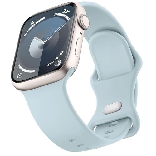 Mugust Sport Bands Compatible with Apple Watch Band 41mm 40mm 38mm Soft Silicone Correa Wristband Replacement Strap Compatible for Apple Watch SE2 SE Series 9 8 7 6 5 4 3 Women Men Light Turquoise - Image 1