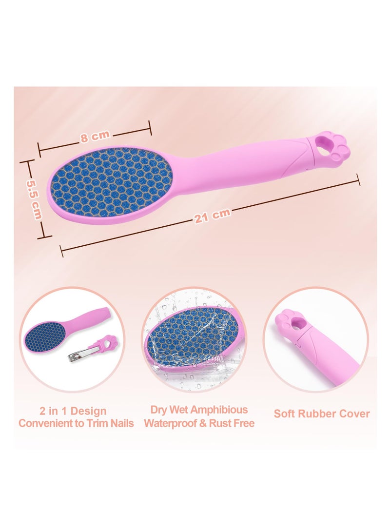 Excefore 2 in 1 Foot Scrub with Nail Clipper, Feet Hard Skin Remover, Nano-Glass Foot Files, Foot Rasp for Hard&dead Skin Foot Care (Pink) - Image 3