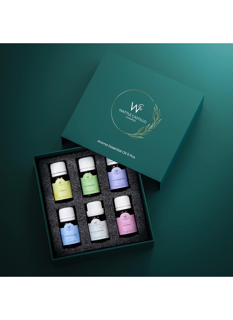 wattle castillo Wattle Castillo Luxuries Aroma Essential Oil Diffuser for Relax Calm Mood Lemon Garden Levender Orchid Rajanigandha and Rose 10ml Each Multicolour Set of 6  - Image 1