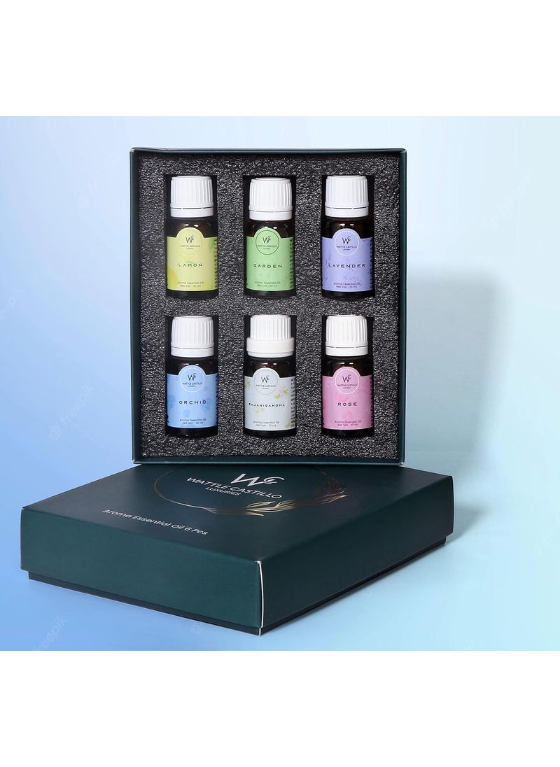 wattle castillo Wattle Castillo Luxuries Aroma Essential Oil Diffuser for Relax Calm Mood Lemon Garden Levender Orchid Rajanigandha and Rose 10ml Each Multicolour Set of 6  - Image 3