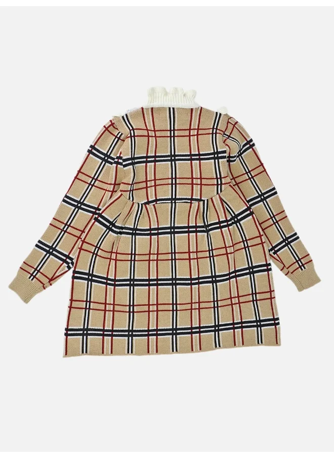 صندوق المفاجآت الصغيرة Box Beige sailor Checkered Knitted Frock Winterwear for girls -3-4Y