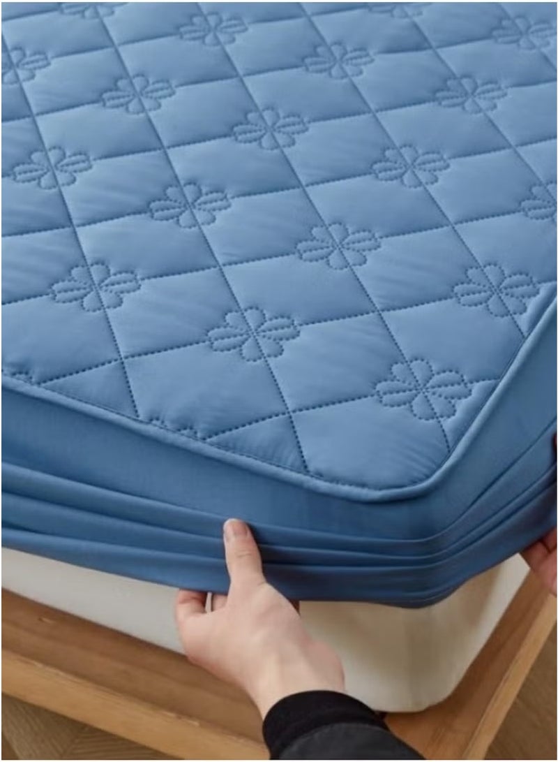Huitich Waterproof Fitted Bedding Topper Set 180x200 cm – Blue | Mattress Protector with 2 Pillowcases - Image 1