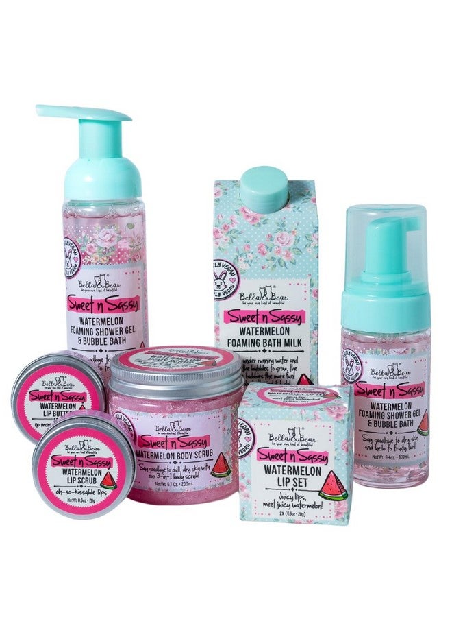 بيلا آند بير مجموعة أحمر الشفاه Sweet N Sassy Watermelon، مقشر عصيري وزبدة شفاه - هدية عيد الميلاد للنساء والمراهقات، 2 × 0.6 أونصة - Image 2