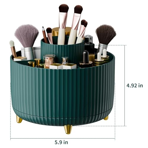 INKULTURE 360° Rotating Makeup Brush Holder Organizer | Organizers Countertop Organization Skincare Storage For Vanity, Desktop, Bathroom Green, Pack Of 01, Cosmetics - Image 5