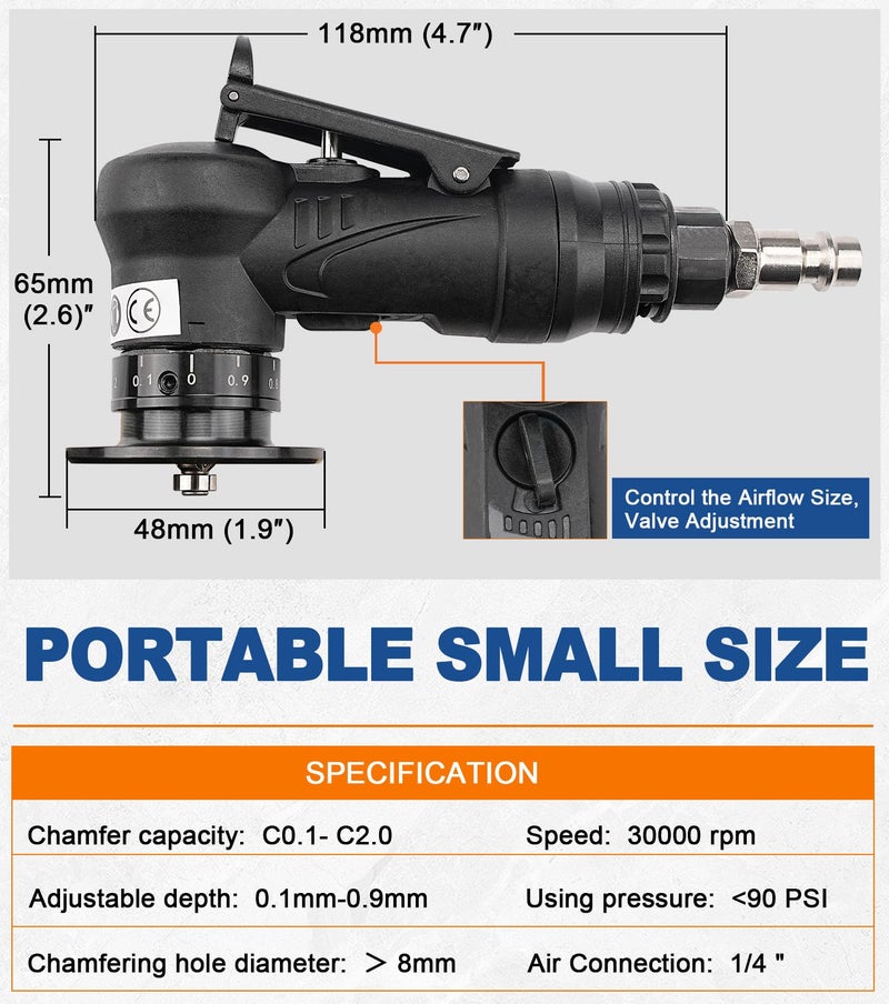 SI FANG Portable Pneumatic Chamfer Tool, for Metal Chamfering Deburring Trimming Beveling, Ultra Light Handheld Mini Air Beveler, with Carbide Blade Inserts and Bearing - Image 2