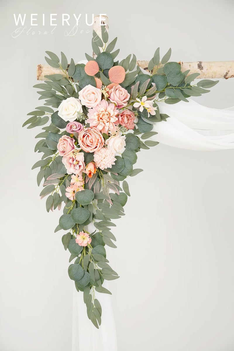 WEIERYUE Artificial Wedding Arch Flowers Kit(Pack of 3),2Pcs Artificial Flower Arch Decor,1Pcs Sheer Drape for Wedding Ceremony Arbor for WeddingCeremony (Romantic Pink) - Image 3