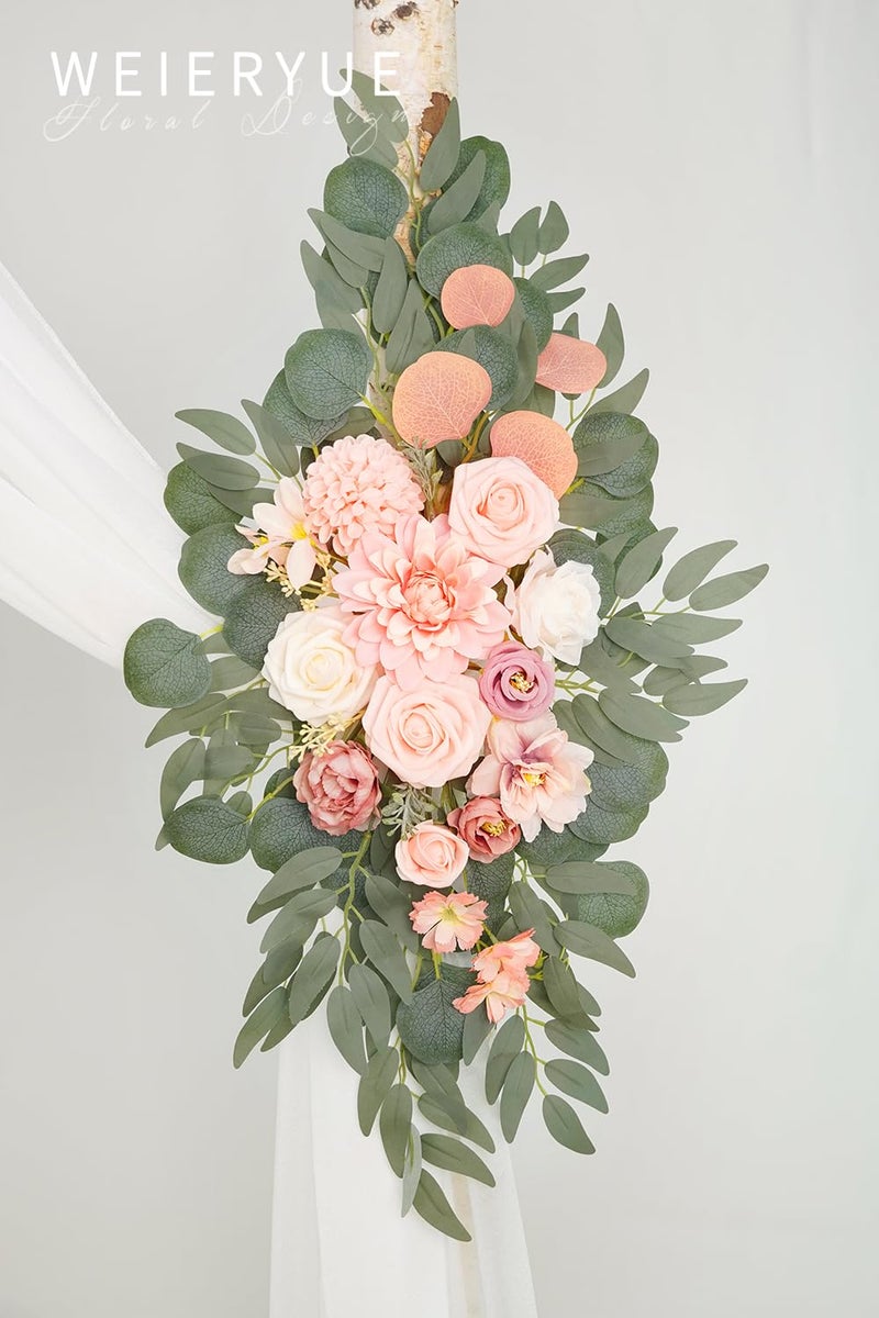 WEIERYUE Artificial Wedding Arch Flowers Kit(Pack of 3),2Pcs Artificial Flower Arch Decor,1Pcs Sheer Drape for Wedding Ceremony Arbor for WeddingCeremony (Romantic Pink) - Image 4