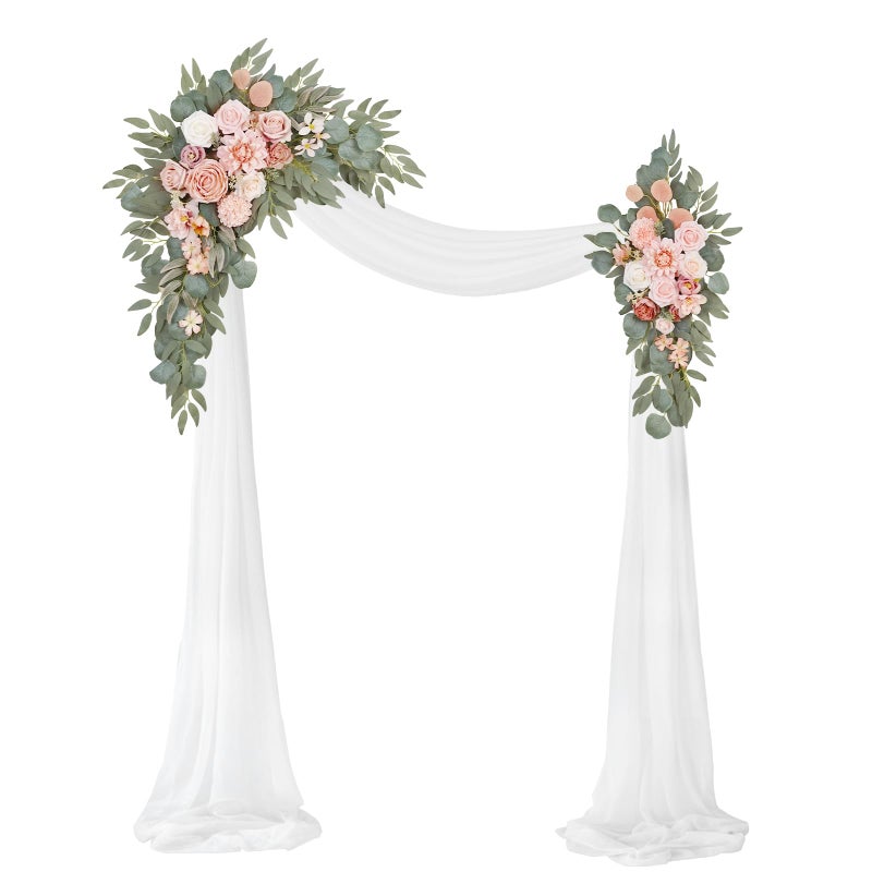 WEIERYUE Artificial Wedding Arch Flowers Kit(Pack of 3),2Pcs Artificial Flower Arch Decor,1Pcs Sheer Drape for Wedding Ceremony Arbor for WeddingCeremony (Romantic Pink) - Image 1