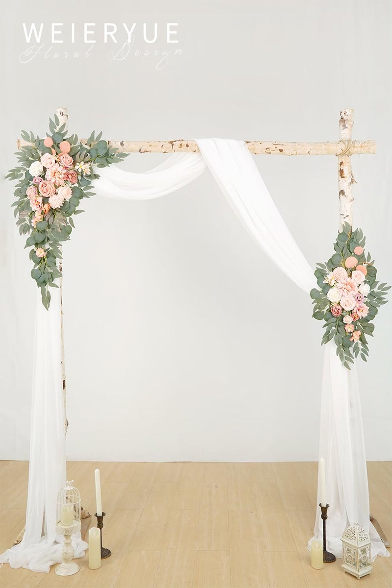 WEIERYUE Artificial Wedding Arch Flowers Kit(Pack of 3),2Pcs Artificial Flower Arch Decor,1Pcs Sheer Drape for Wedding Ceremony Arbor for WeddingCeremony (Romantic Pink) - Image 2