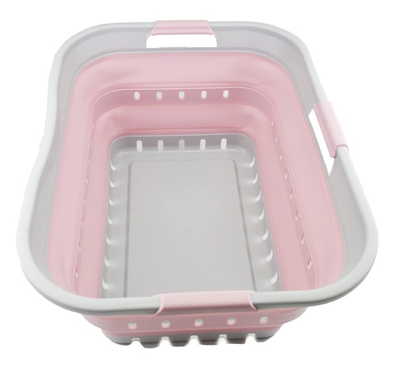 SAMMART 42L 11 gallon Collapsible Plastic Laundry Basket  Foldable Pop Up Storage ContainerOrganizer  Portable Washing Tub  Space Saving HamperBasket GreyPale Pink