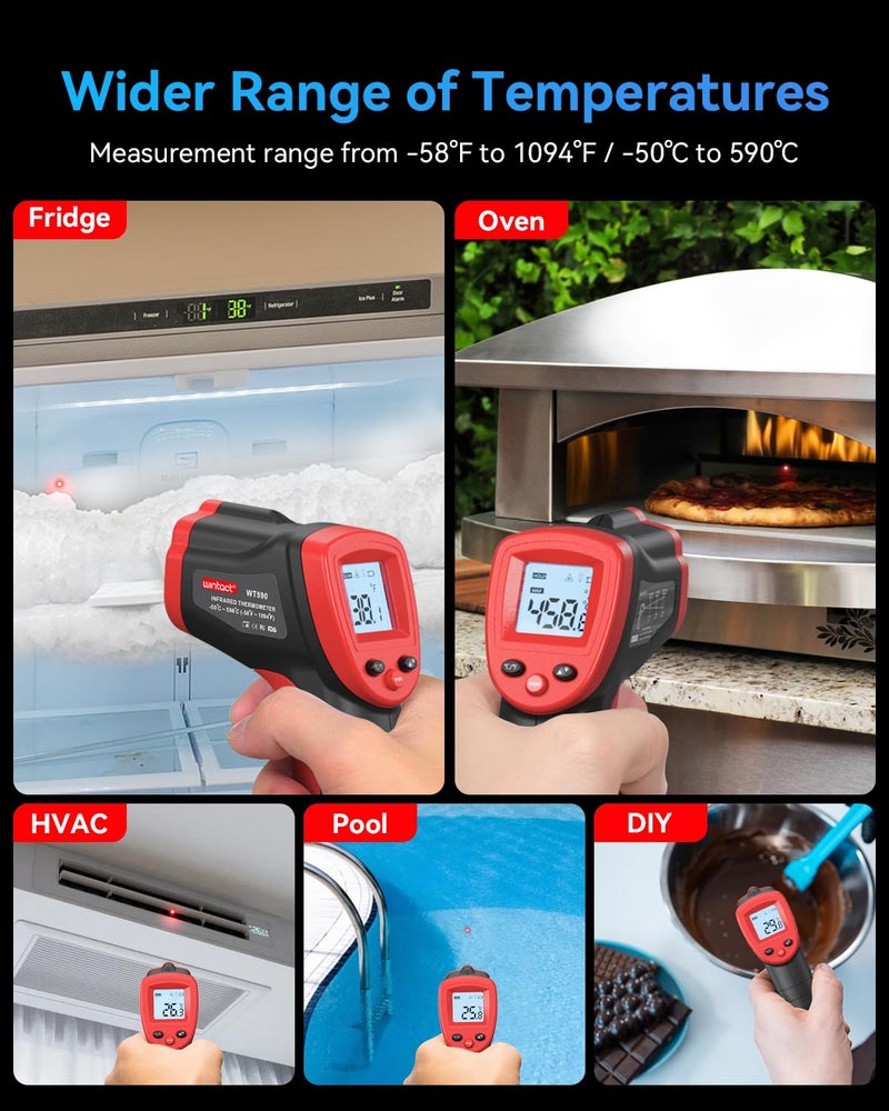 Wintact Infrared Thermometer Temperature Gun -58℉ to 1094℉, Digital IR Heat Surface Temp Gun, Non-Contact Laser Thermal Gun for Cooking Food, BBQ, Pizza Oven, Grill, Griddle Accessories - Image 2