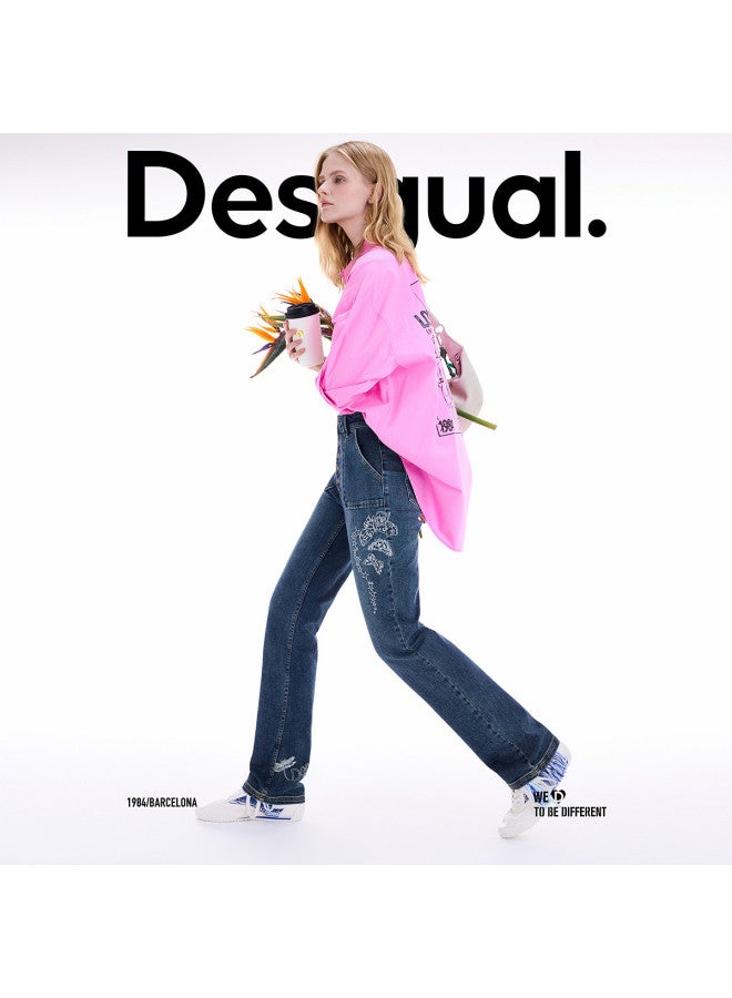 DESIGUAL 25 Autumn/Winter New Collection Denim Line Illustration Embroidered Long Women'S Jeans - Image 2