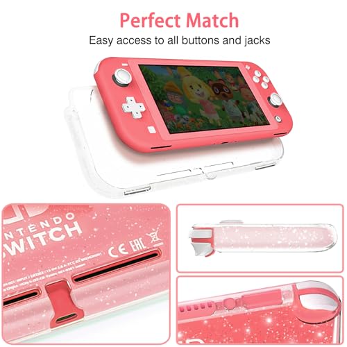 TIKOdirect Carrying Case for Nintendo Switch lite, Shockproof Portable Travel Bag with Glitter Galaxy cover, Screen Protectors and Cute Leaf Thumb Grips Caps, Animal Crossing Pink - Image 4
