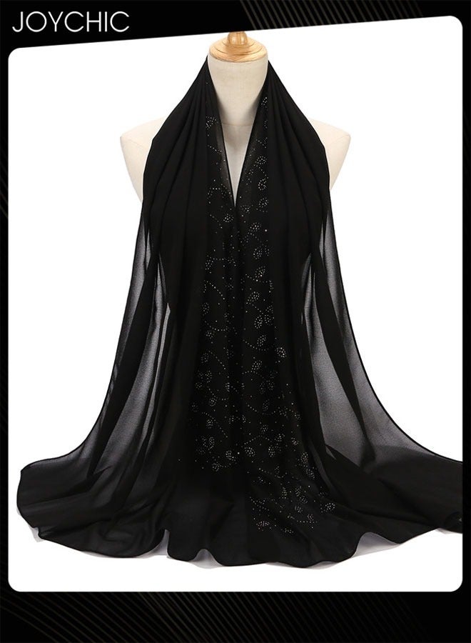 Joychic Diamond Leaf Pattern Pearl Chiffon Skin-friendly Women Muslim Headwear Wearable Traditional Wear Long Head Scarf for All Seasons One Size - Image 2