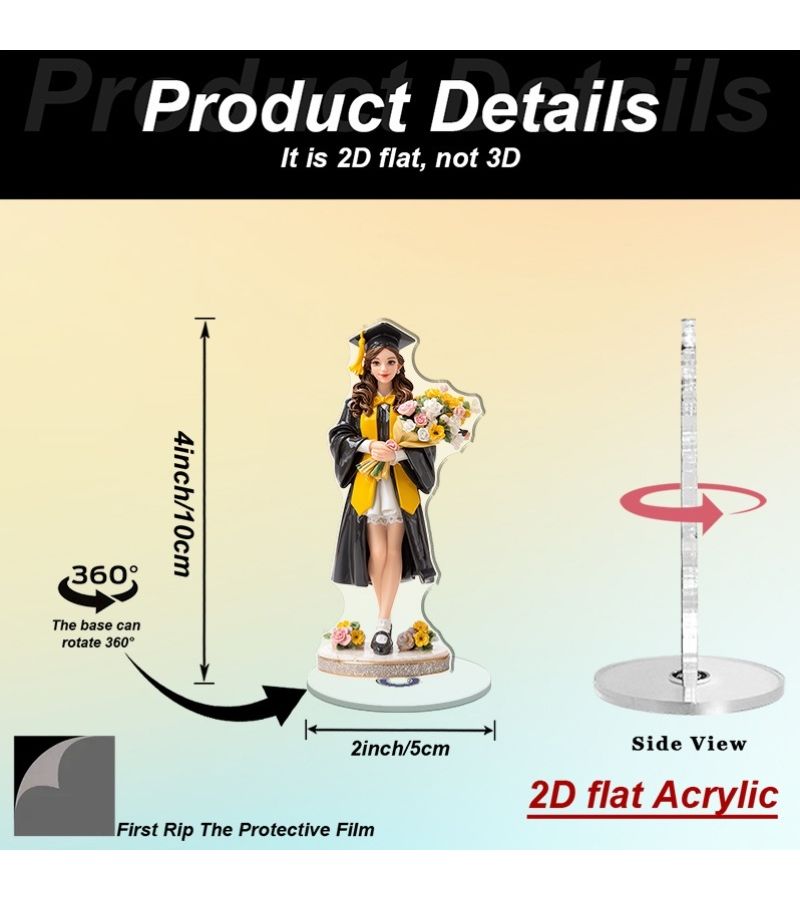 2d Flat Rotating Acrylic Desk Decoration With Graduate Figure And Flowers For Celebrating Achievements And Special Events Model A - Image 1