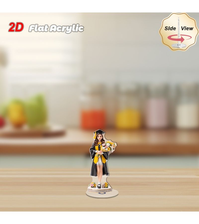 2d Flat Rotating Acrylic Desk Decoration With Graduate Figure And Flowers For Celebrating Achievements And Special Events Model A - Image 2