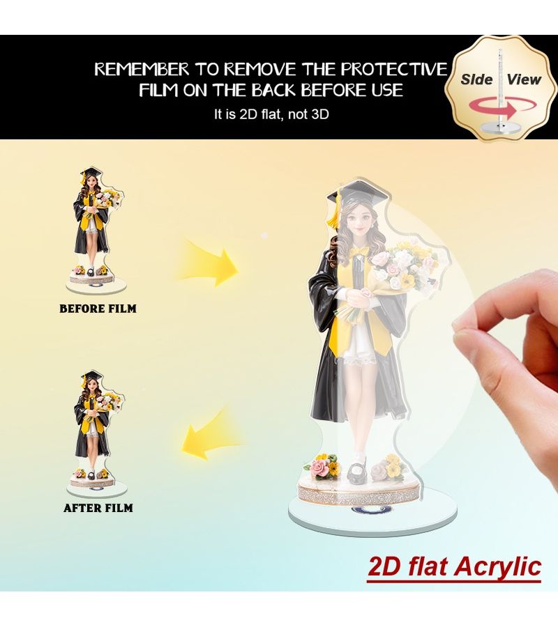 2d Flat Rotating Acrylic Desk Decoration With Graduate Figure And Flowers For Celebrating Achievements And Special Events Model A - Image 3