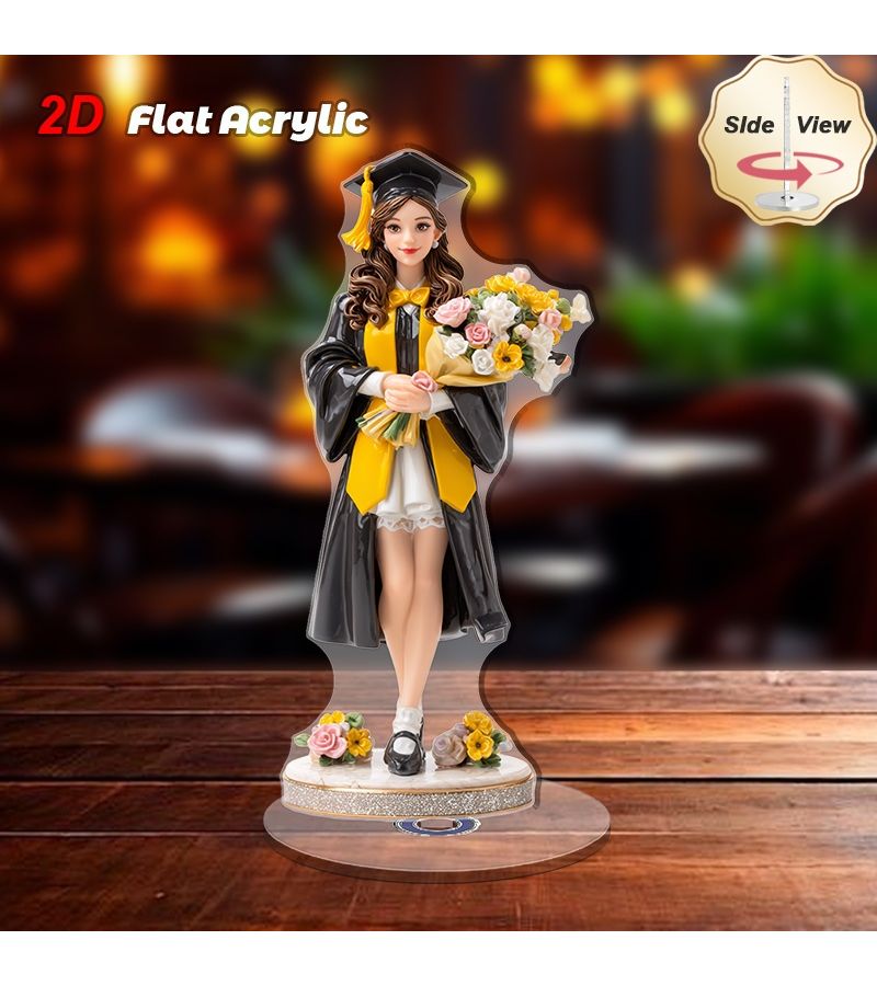 2d Flat Rotating Acrylic Desk Decoration With Graduate Figure And Flowers For Celebrating Achievements And Special Events Model A - Image 4