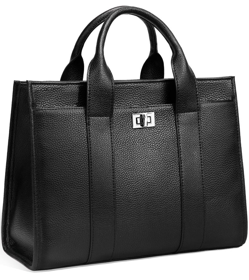 BOYATU Genuine Leather Tote Bag for Women: Leather Work Bag with Compartments Handbags - Ladies Satchel Crossbody Shoulder Purse for Office (01 Medium-Obsidian Black) - Image 1