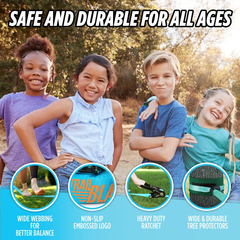 Trailblaze Complete Ninja Slackline Kit - 60ft Long Slack Line for Backyard for Kids & Adults with Ratchet Straps, Wider Tree Protectors - Slackline Kit for Ninja Warrior Obstacle Course for Kids Outdoor Playset - Image 5