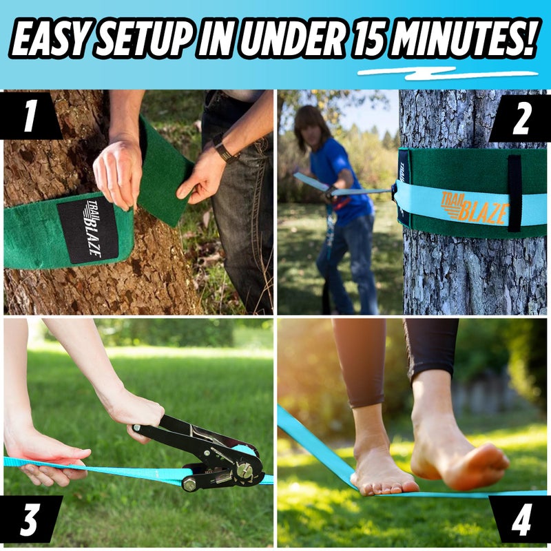 Trailblaze Complete Ninja Slackline Kit - 60ft Long Slack Line for Backyard for Kids & Adults with Ratchet Straps, Wider Tree Protectors - Slackline Kit for Ninja Warrior Obstacle Course for Kids Outdoor Playset - Image 4