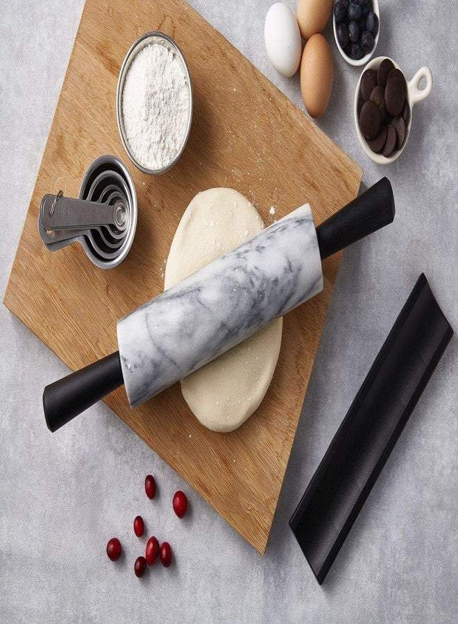 JEmarble Rolling Pin-Plastic Handles(White)(Premium Quality) Polished Surface 18-inch(10"Barrel) Genuine Stone Non-stick Save Effort Easy to Clean - Image 2