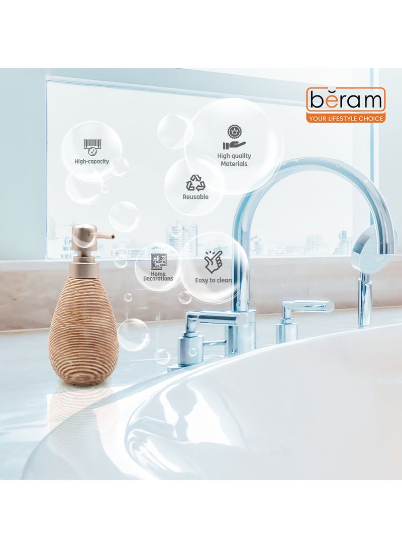 5-Piece Rustic Brown Ceramic Bathroom Accessories Set , Textured Horizontal Stripes , Includes Soap Dispenser, Toothbrush Holder, Dual Tumblers & Soap Dish , Handcrafted Look for Modern, Boho & Natural Bathroom Décor - Image 3