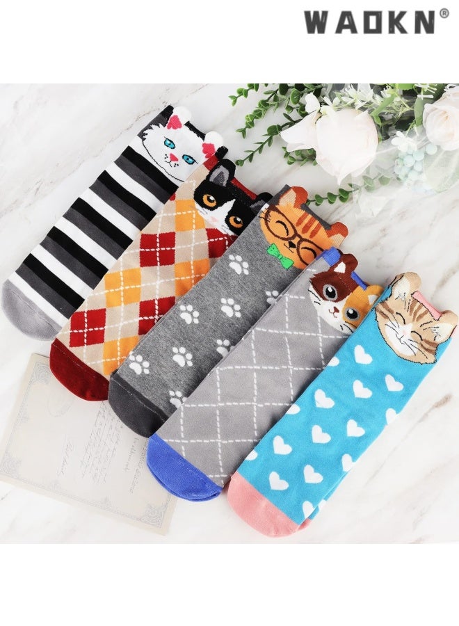 WAOKN 5pcs women Cat Socks Cute Middle Socks , Women's Cute Animal Socks Gifts , suitable for Women , Wife , Mom , Girlfriend and Daughter , soft and comfortable , fashion and cartoon cute , cotton material . - Image 5