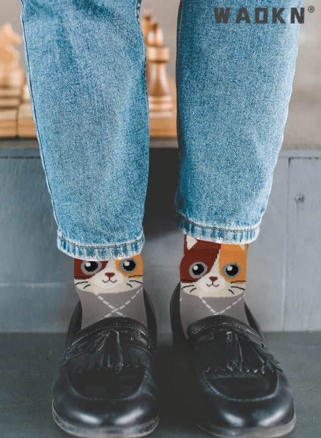 WAOKN 5pcs women Cat Socks Cute Middle Socks , Women's Cute Animal Socks Gifts , suitable for Women , Wife , Mom , Girlfriend and Daughter , soft and comfortable , fashion and cartoon cute , cotton material . - Image 3