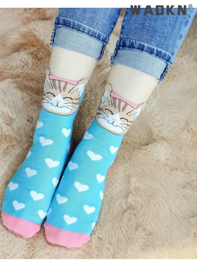 WAOKN 5pcs women Cat Socks Cute Middle Socks , Women's Cute Animal Socks Gifts , suitable for Women , Wife , Mom , Girlfriend and Daughter , soft and comfortable , fashion and cartoon cute , cotton material . - Image 2