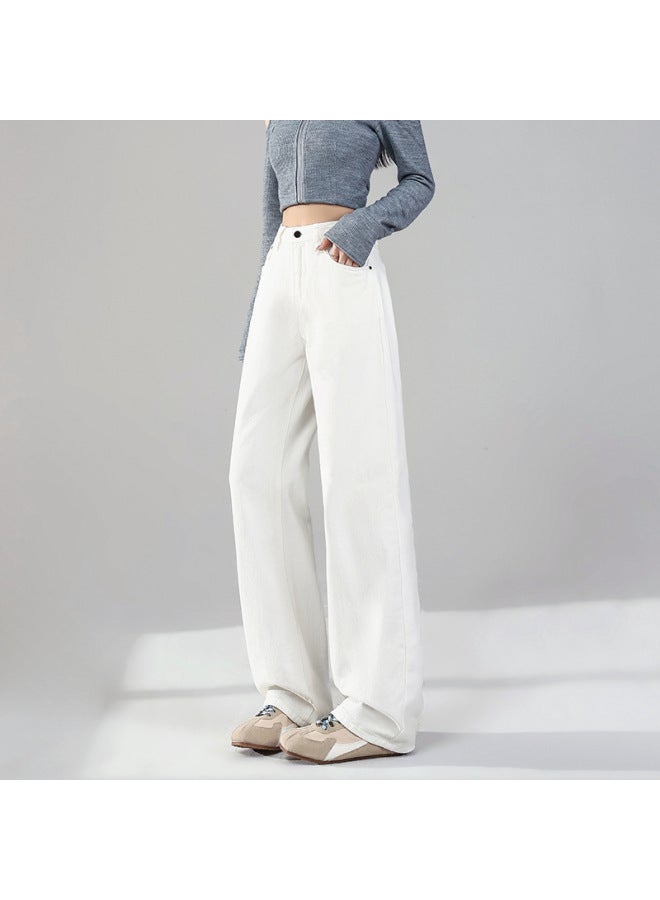 هابي بناطيل جينز واسعة الأرجل للنساء خريف جديد عالية الخصر نحيفة مسبلة فضفاضة بناطيل مستقيمة مضادة للثلاثة - Image 1