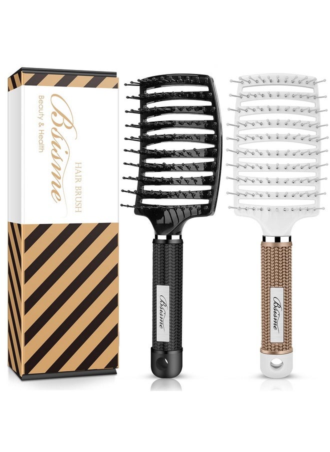 Bsisme - Hair Brush Set, Curved Vented Detangling Hair Brushes For Women Men Kids, Professional Vent Styling Brush For Wet Dry Curly Thick Straight Hair Fast Blow Drying Brush (Black+ White) - Image 1