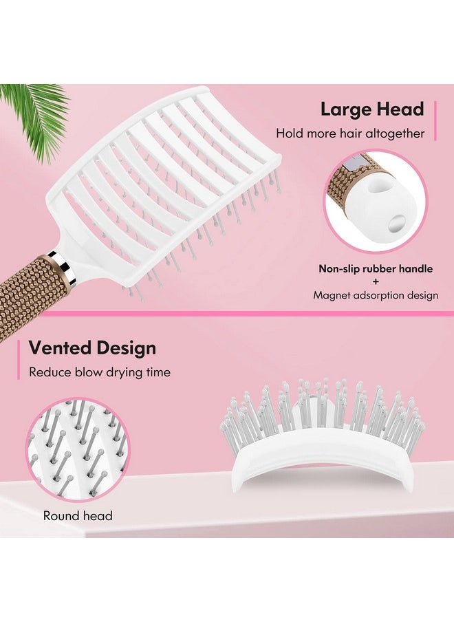 Bsisme - Hair Brush Set, Curved Vented Detangling Hair Brushes For Women Men Kids, Professional Vent Styling Brush For Wet Dry Curly Thick Straight Hair Fast Blow Drying Brush (Black+ White) - Image 1
