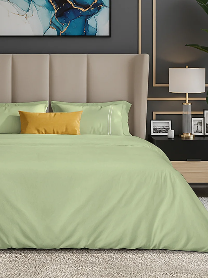 مالبيري ليفينج 100% Cotton Queen Duvet Cover - 250 TC Serentiy Solids. Width 240 x Length 220cms - Tea Green