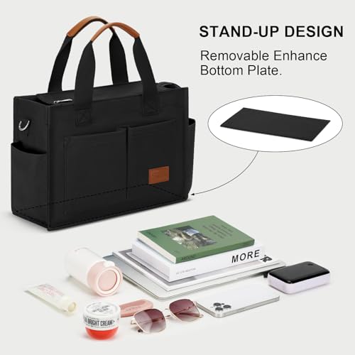 KKXIU Large Canvas Tote Bag for Women with Zipper and Compartments Crossbody Work Bible Messenger Purse Bag With Pockets - Plus Black - Image 4