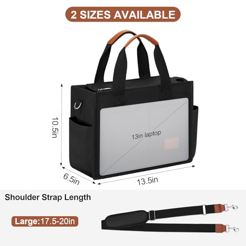 KKXIU Large Canvas Tote Bag for Women with Zipper and Compartments Crossbody Work Bible Messenger Purse Bag With Pockets - Plus Black - Image 2