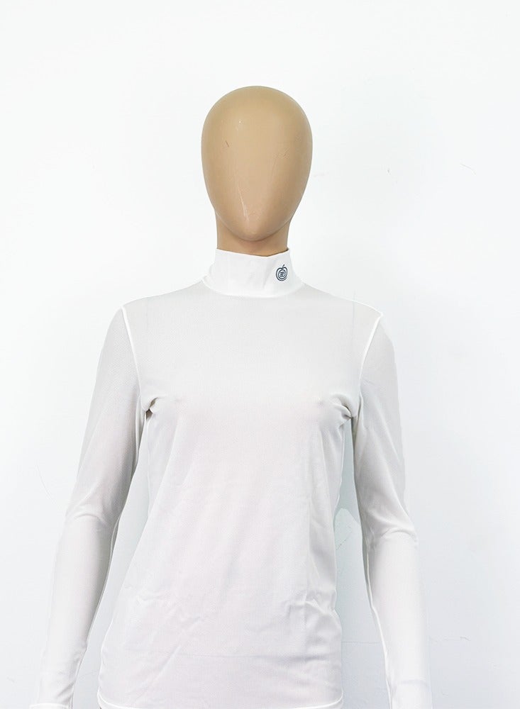 Lady´s High Neck LongSleeve All Mesh T-Shirt - WHITE