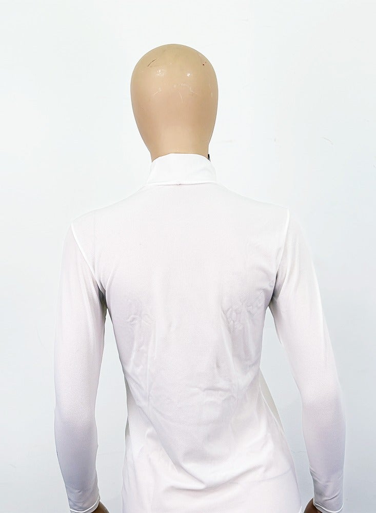 Lady´s High Neck LongSleeve All Mesh T-Shirt - WHITE