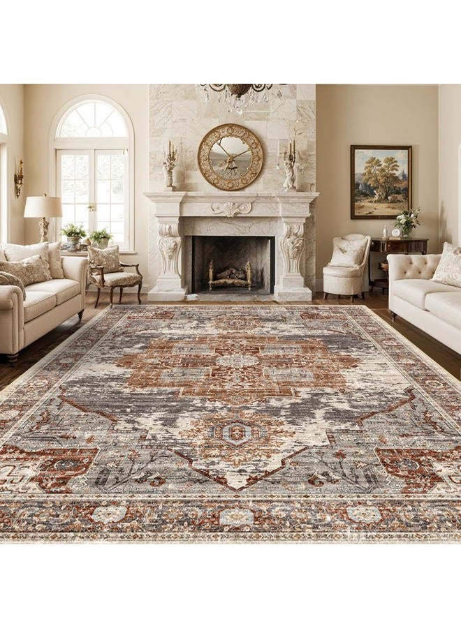 RUUGME Washable 10x14 Area Rugs - Large Rugs for Living Room Stain Resistant Carpet Vintage Rugs for Bedroom with Non Slip Backing Home Decor Floor Decoration Mat 10x14 Brick - Image 1